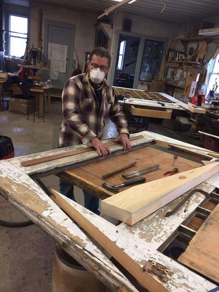 Green Lake Conference Center Barn Doors Restoration - at work! by Nolan Wallenfang Custom Woodwork, Green Lake Wisconsin WI